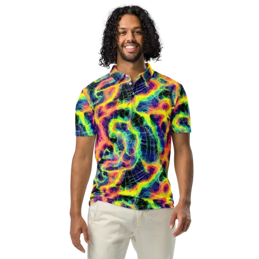 Psychedelic Grid on a Men's Slim Fit Polo Shirt