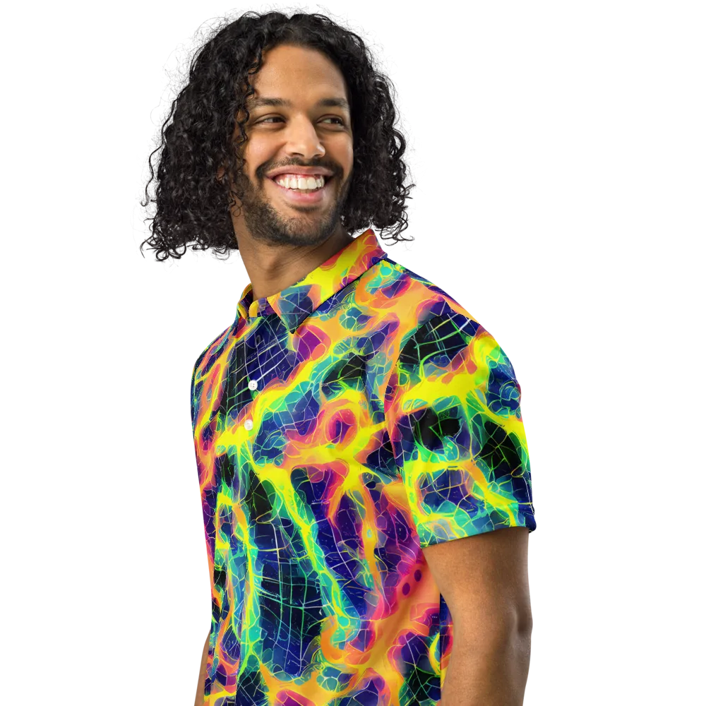 Psychedelic Grid on Men's Slim Fit Polo Shirt — Left Front