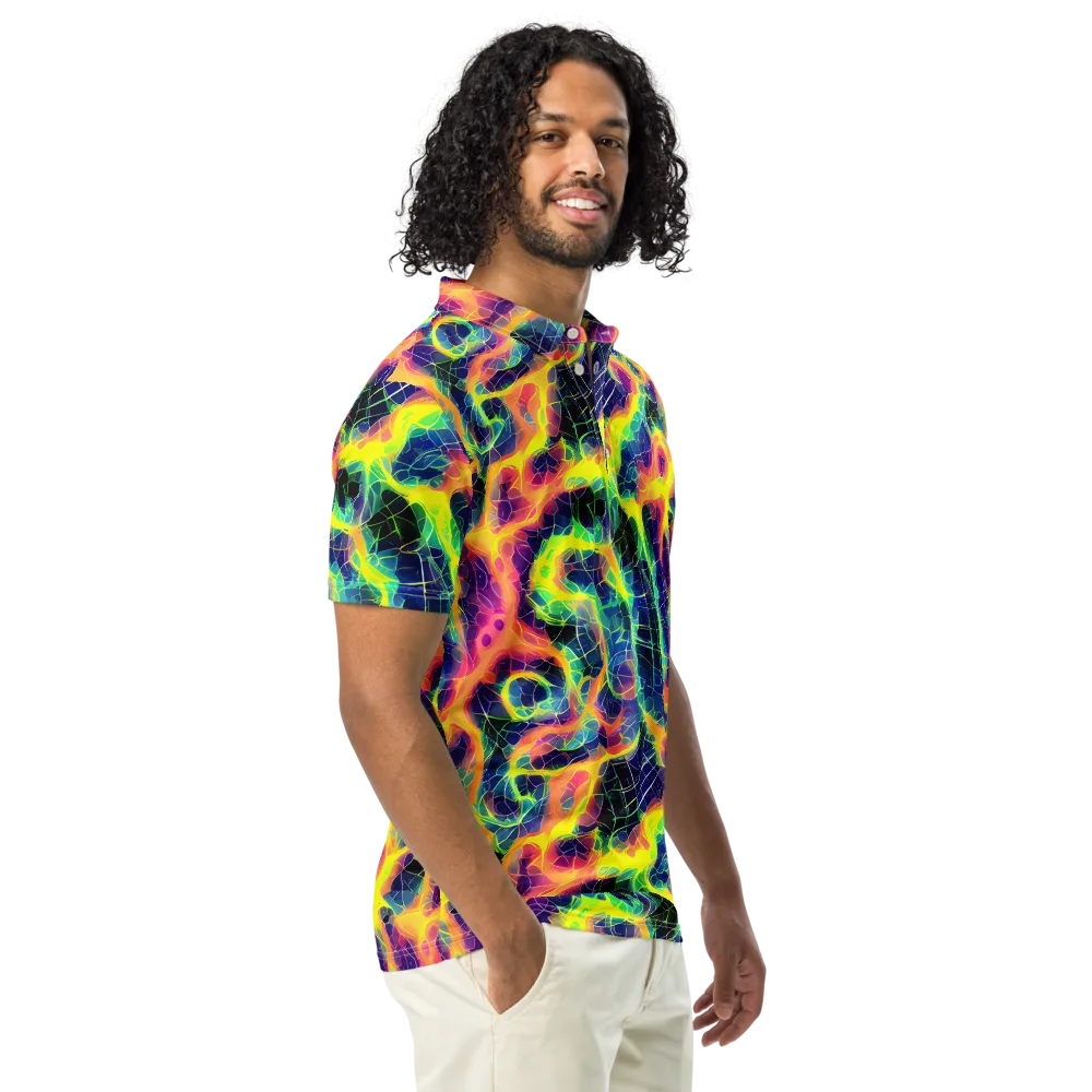 Psychedelic Grid on Men's Slim Fit Polo Shirt — Right Front
