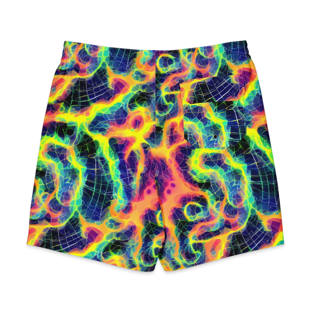 Psychedelic Grid on Men's Board Shorts — Back