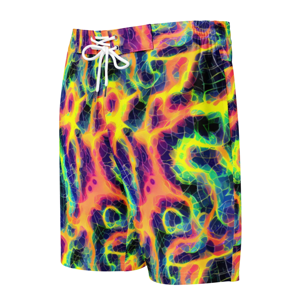 Psychedelic Grid on Men's Board Shorts — Front