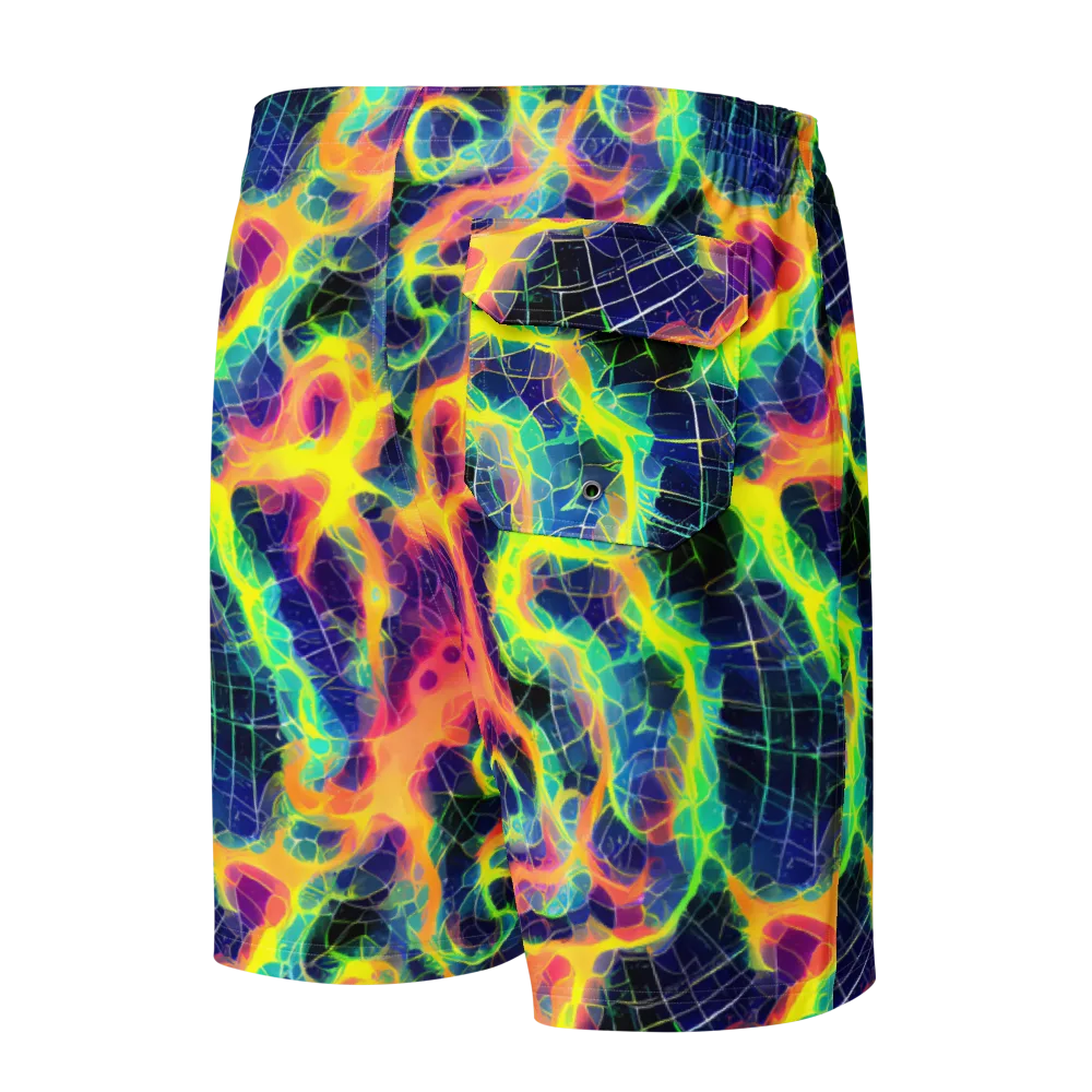 Psychedelic Grid on Men's Board Shorts — Back