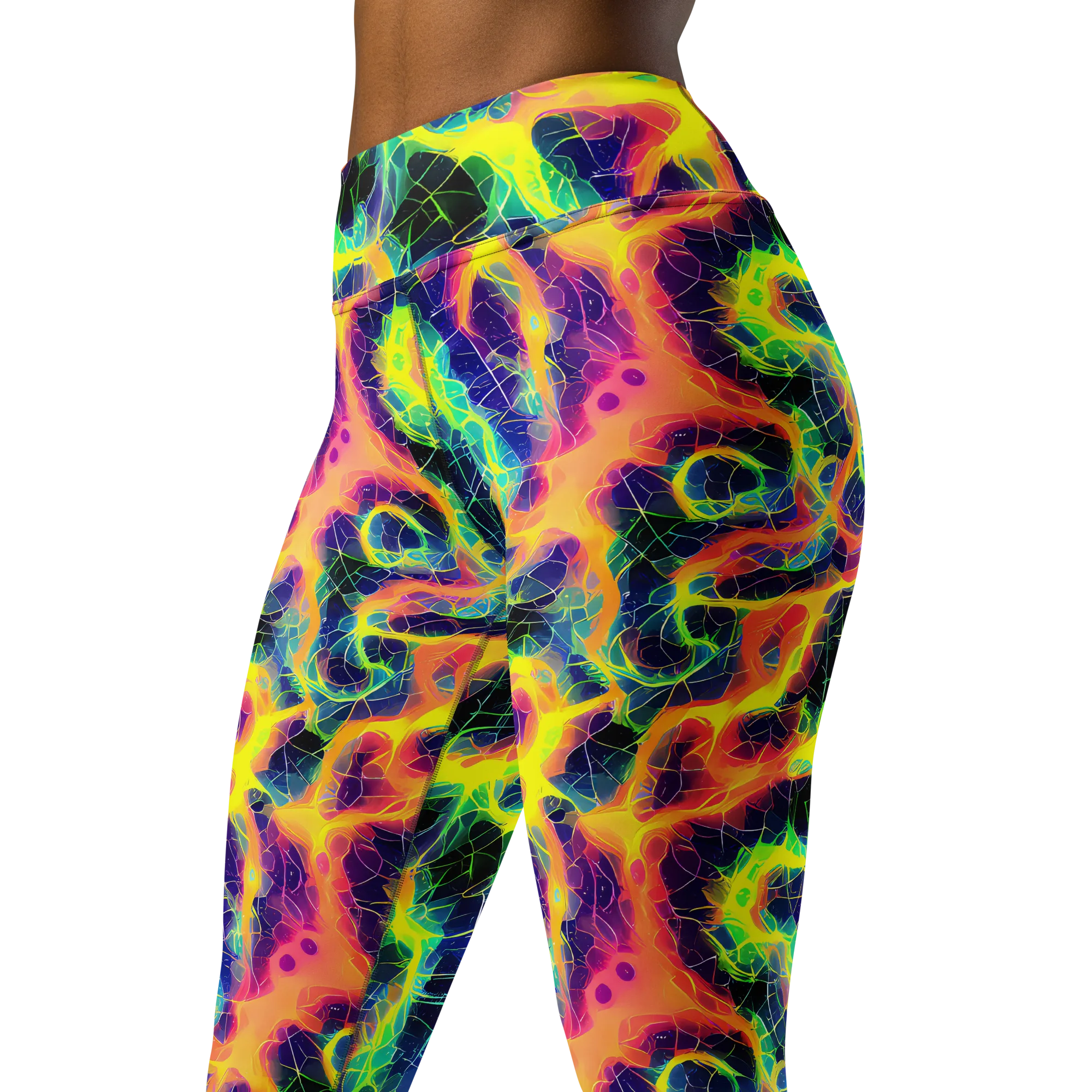 Psychedelic Grid on Yoga Leggings — Left Front
