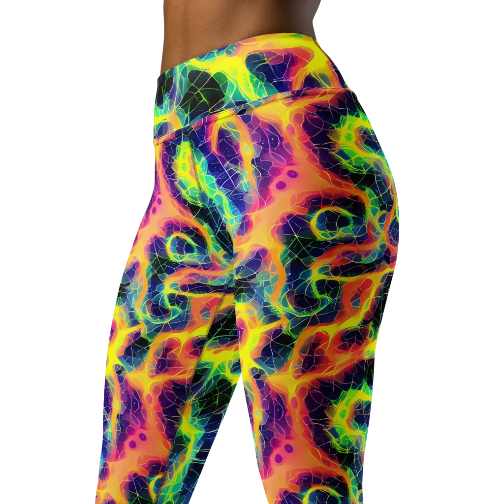 Psychedelic Grid on Yoga Leggings — Left Front