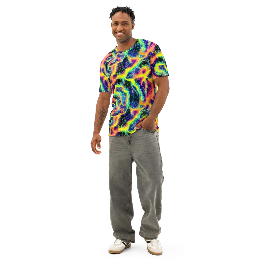Psychedelic Grid on Men's Cotton Crew Neck T-Shirt — Front