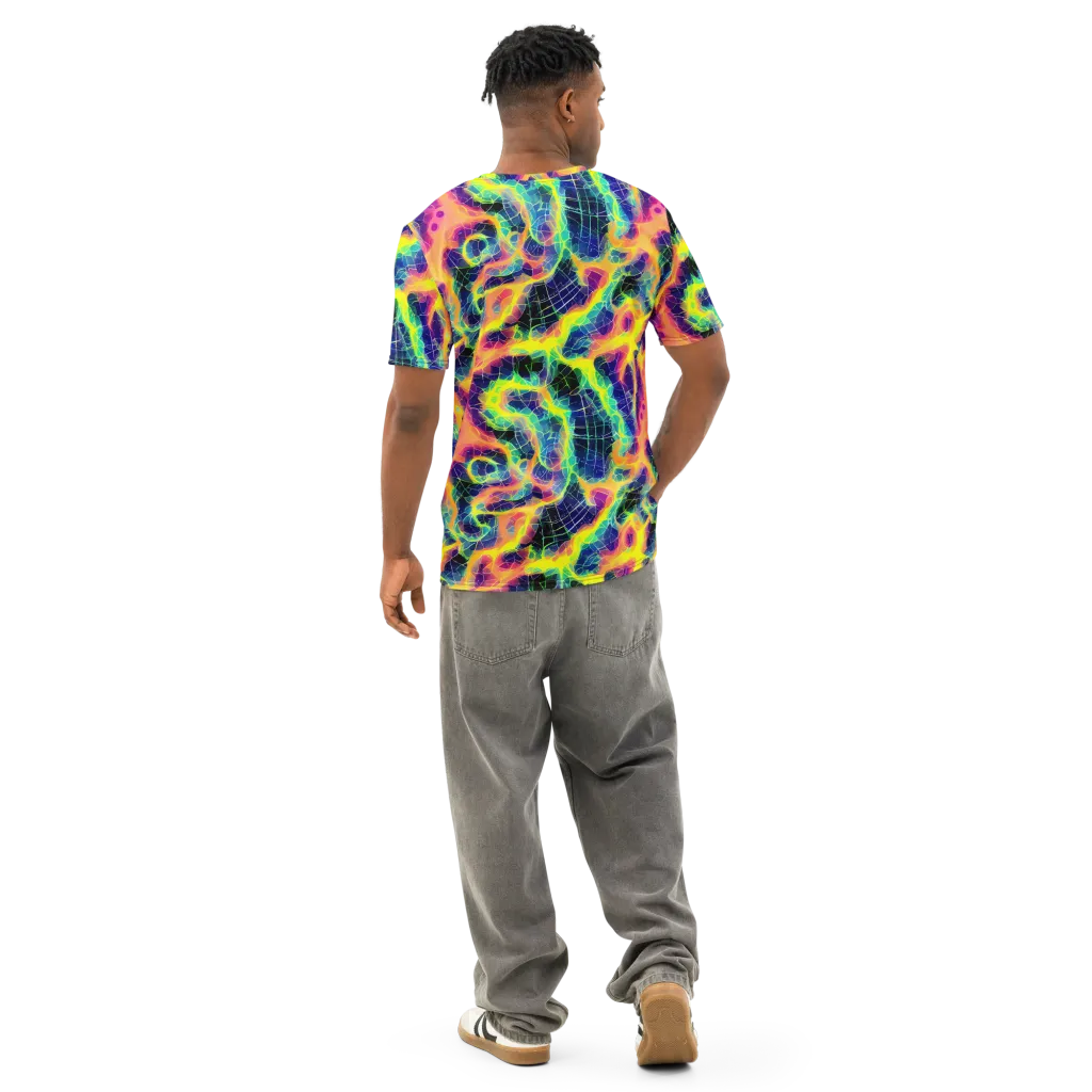 Psychedelic Grid on Men's Cotton Crew Neck T-Shirt — Back