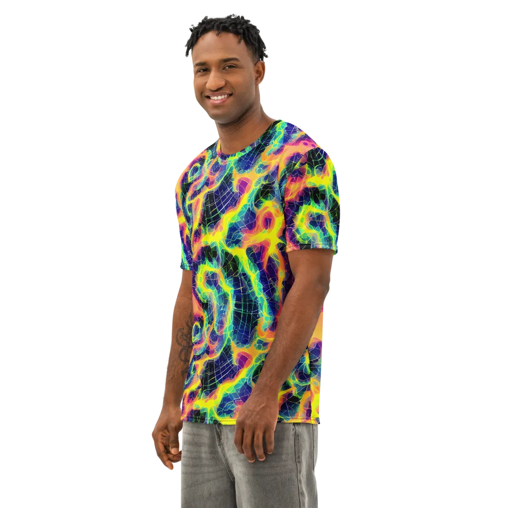 Psychedelic Grid on Men's Cotton Crew Neck T-Shirt — Left Front