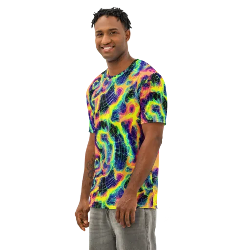 Psychedelic Grid on a Men's Cotton Crew Neck T-Shirt