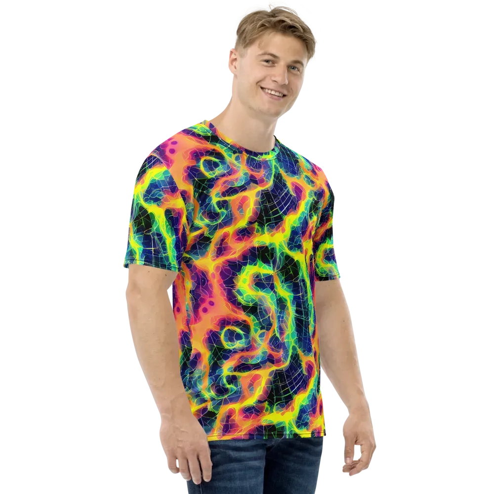Psychedelic Grid on Men's Crew Neck T-Shirt — Right