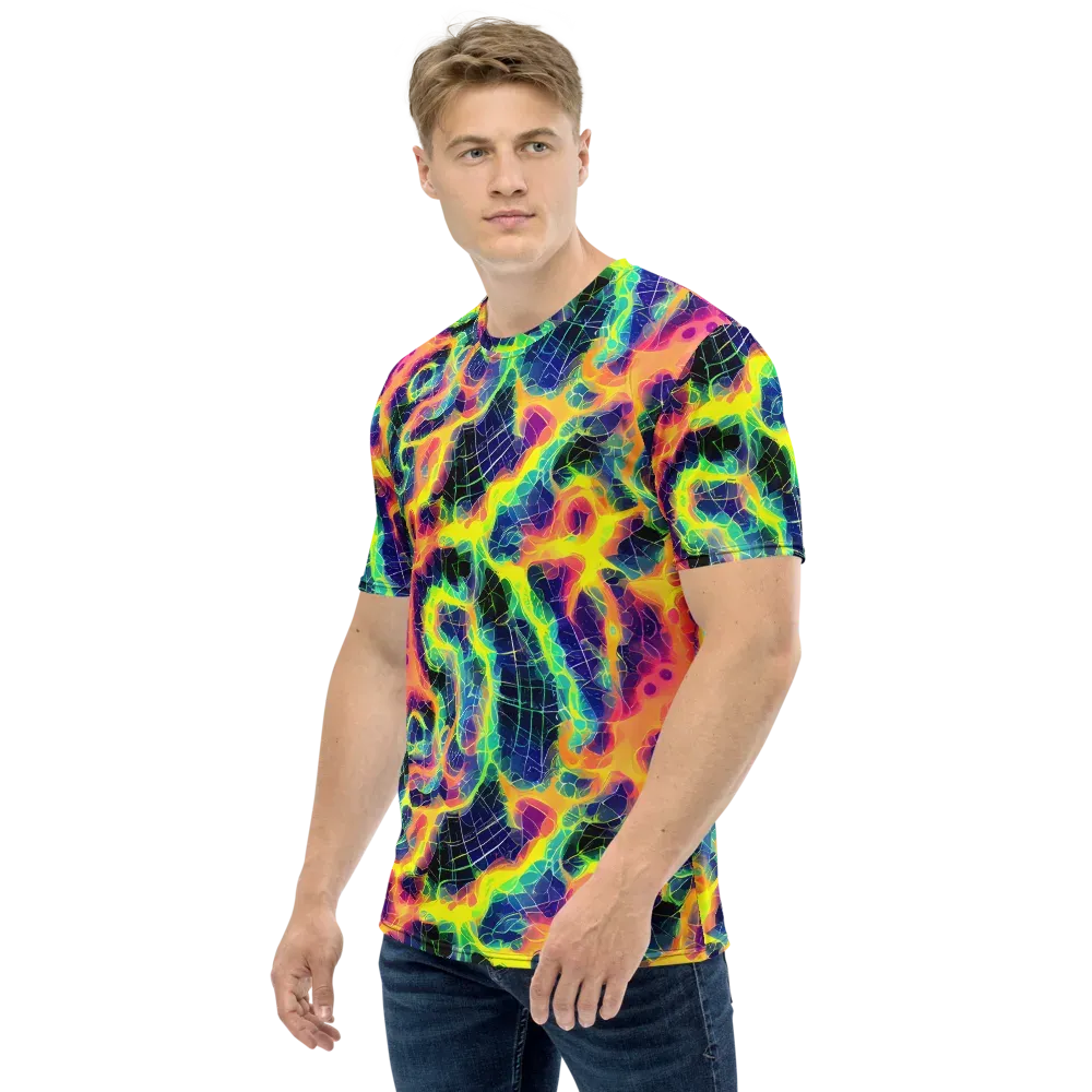 Psychedelic Grid on Men's Crew Neck T-Shirt — Left