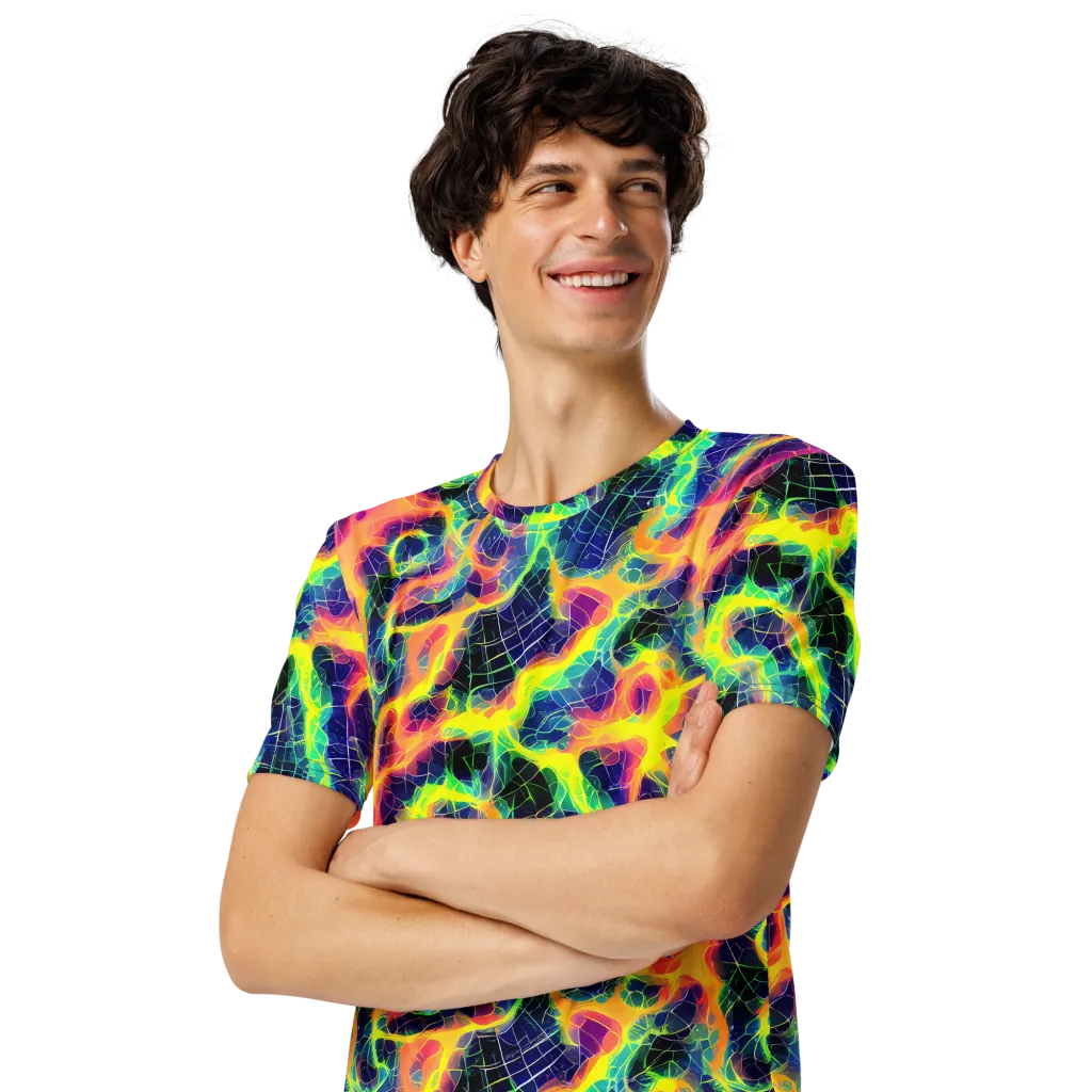 Psychedelic Grid on Men's Crew Neck T-Shirt — Left Front