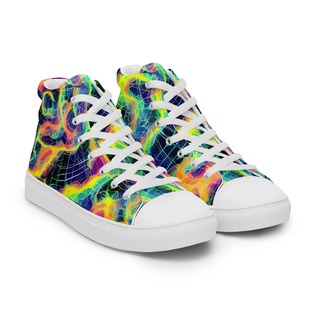 Psychedelic Grid on Men's High Top Canvas Shoes — Right Front