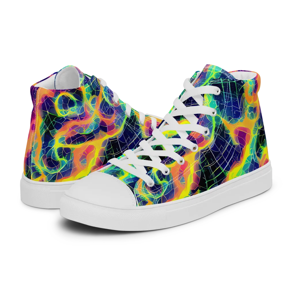 Psychedelic Grid on Men's High Top Canvas Shoes — Left