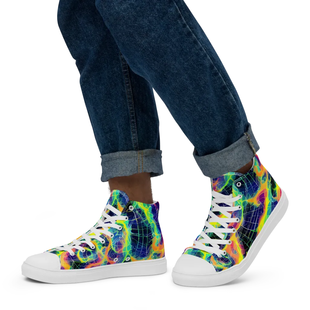 Psychedelic Grid on Men's High Top Canvas Shoes — Left