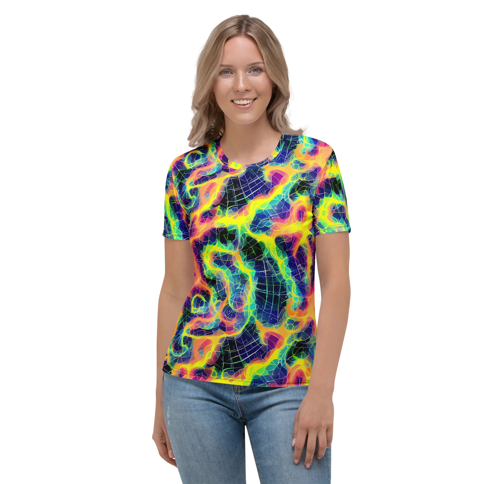 Psychedelic Grid on Women's Crew Neck T-Shirt — Front