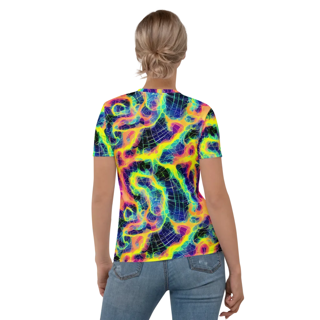 Psychedelic Grid on Women's Crew Neck T-Shirt — Back