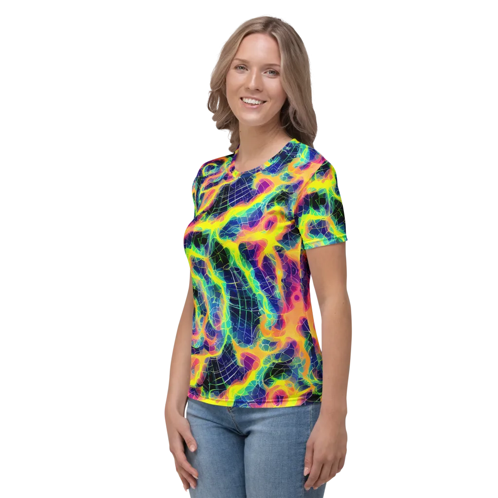Psychedelic Grid on Women's Crew Neck T-Shirt — Left