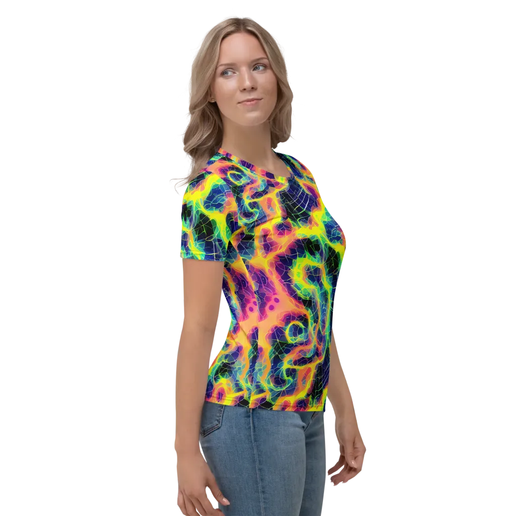 Psychedelic Grid on Women's Crew Neck T-Shirt — Right