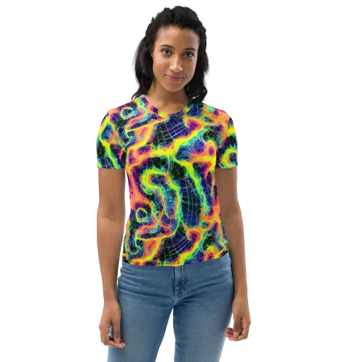 Psychedelic Grid on a Women's Crew Neck T-Shirt