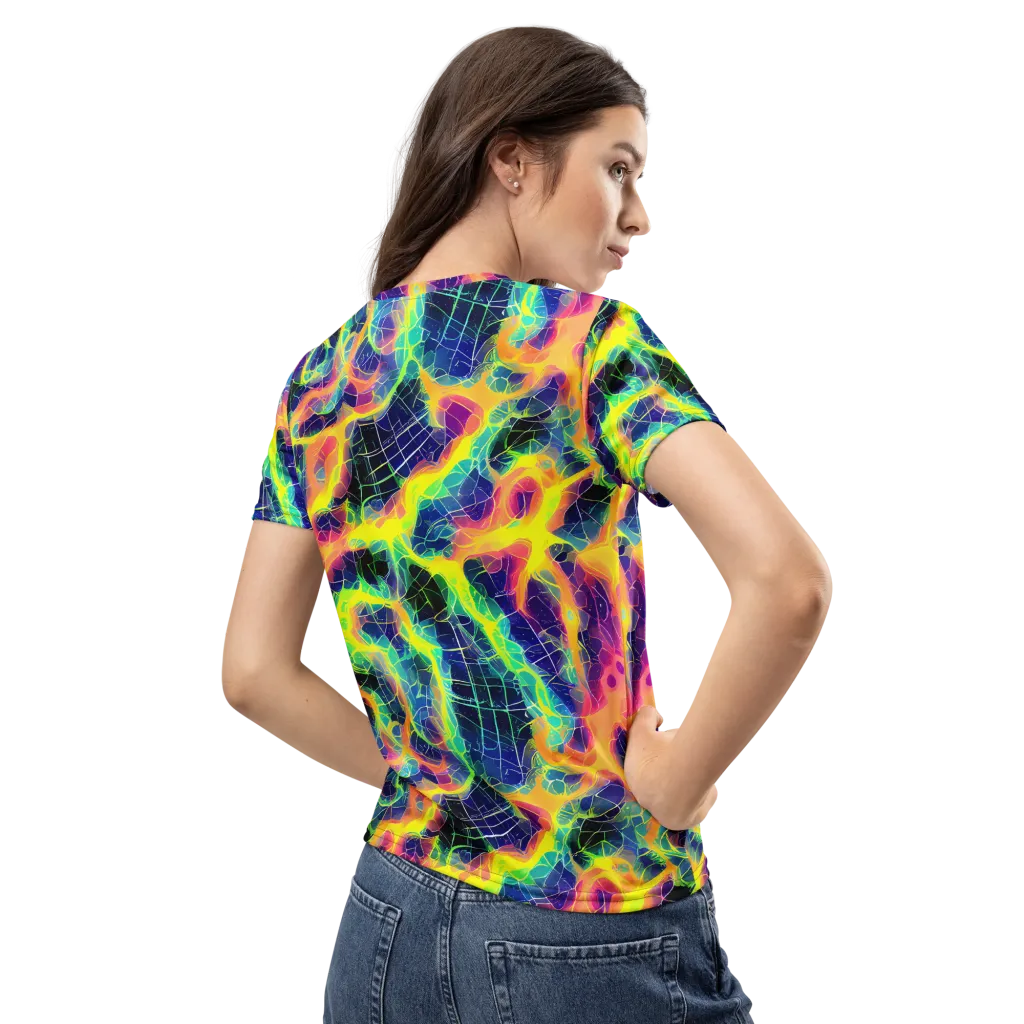 Psychedelic Grid on Women's Crew Neck T-Shirt — Back