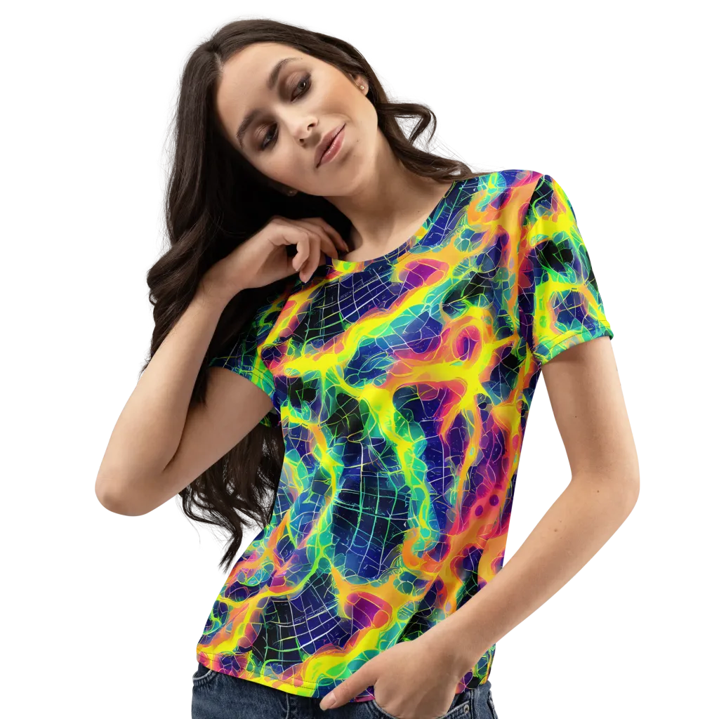 Psychedelic Grid on Women's Crew Neck T-Shirt — Left Front