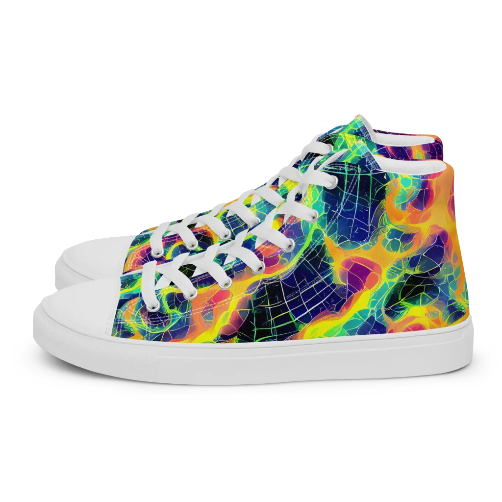 Psychedelic Grid on Women's High Top Canvas Shoes — Left
