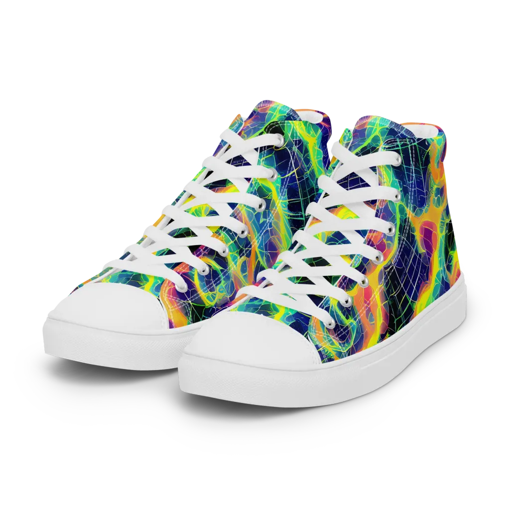 Psychedelic Grid on Women's High Top Canvas Shoes — Left Front