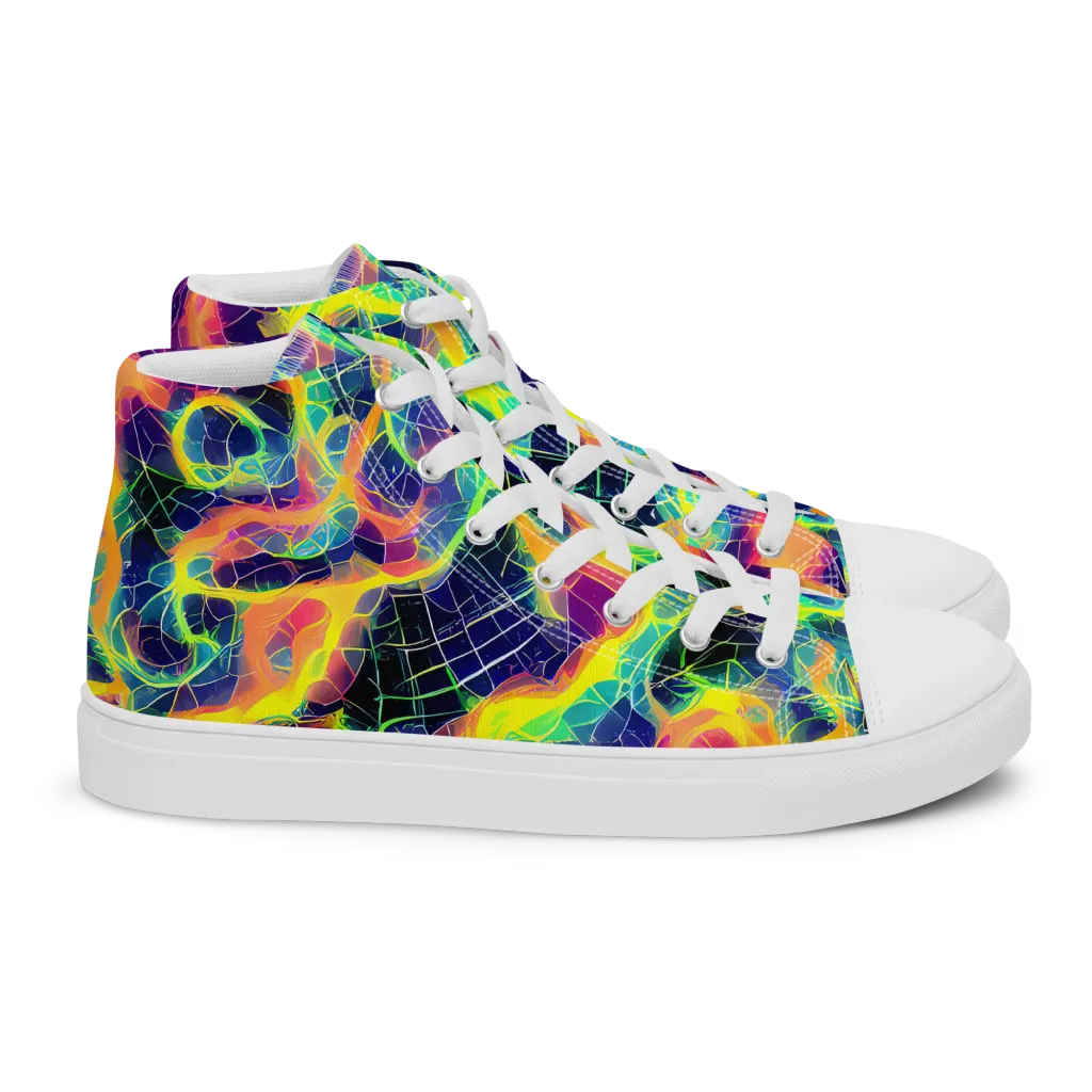 Psychedelic Grid on Women's High Top Canvas Shoes — Right