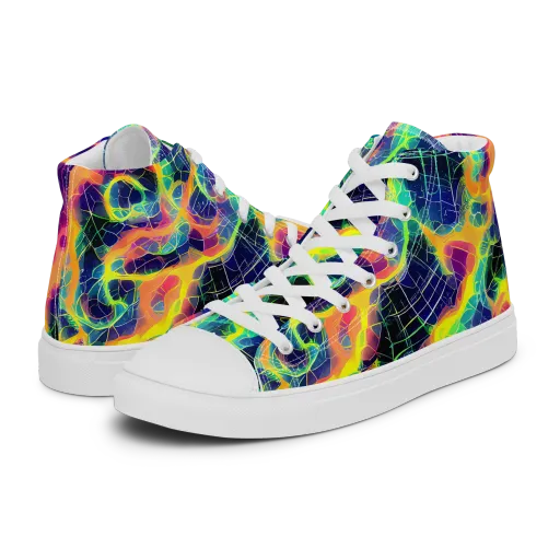 Psychedelic Grid on a Women's High Top Canvas Shoes