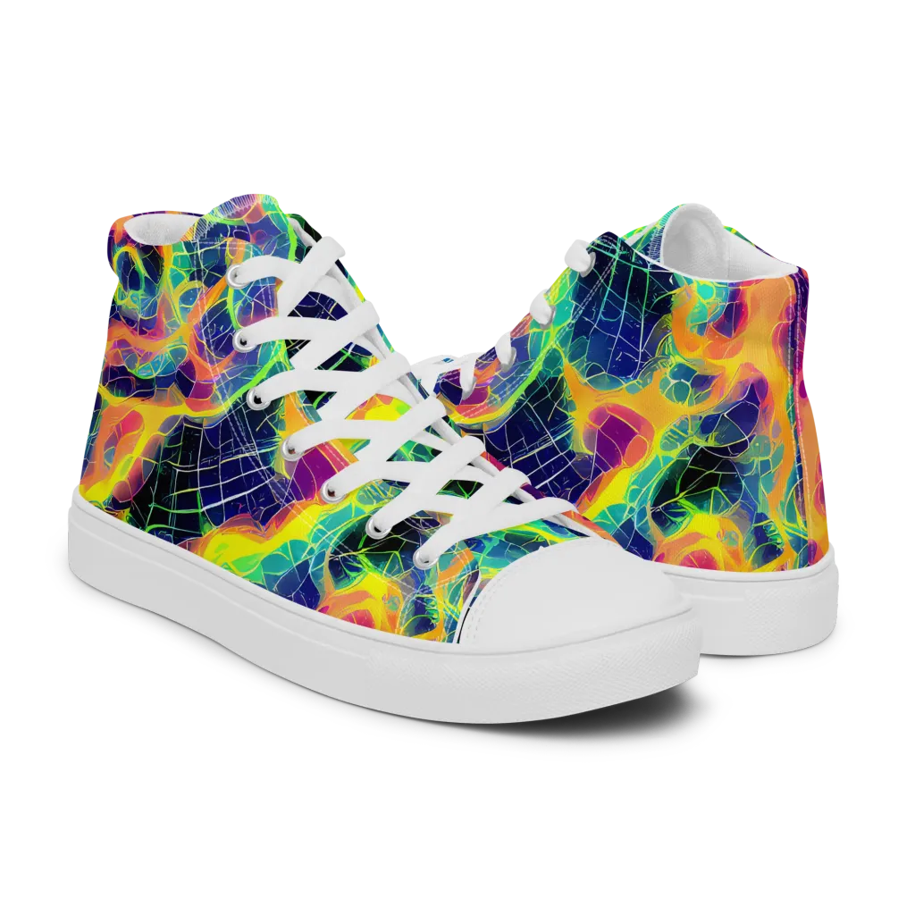Psychedelic Grid on Women's High Top Canvas Shoes — Right