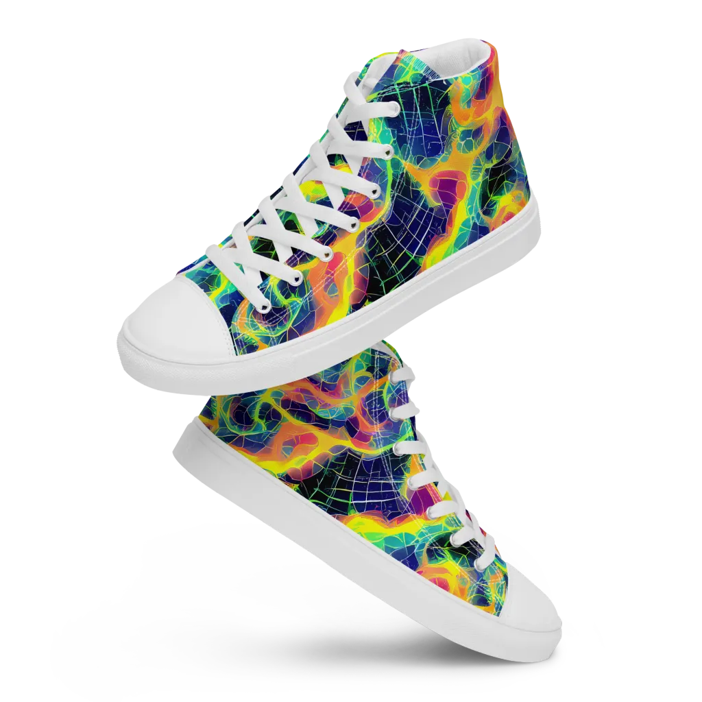 Psychedelic Grid on Women's High Top Canvas Shoes — Front