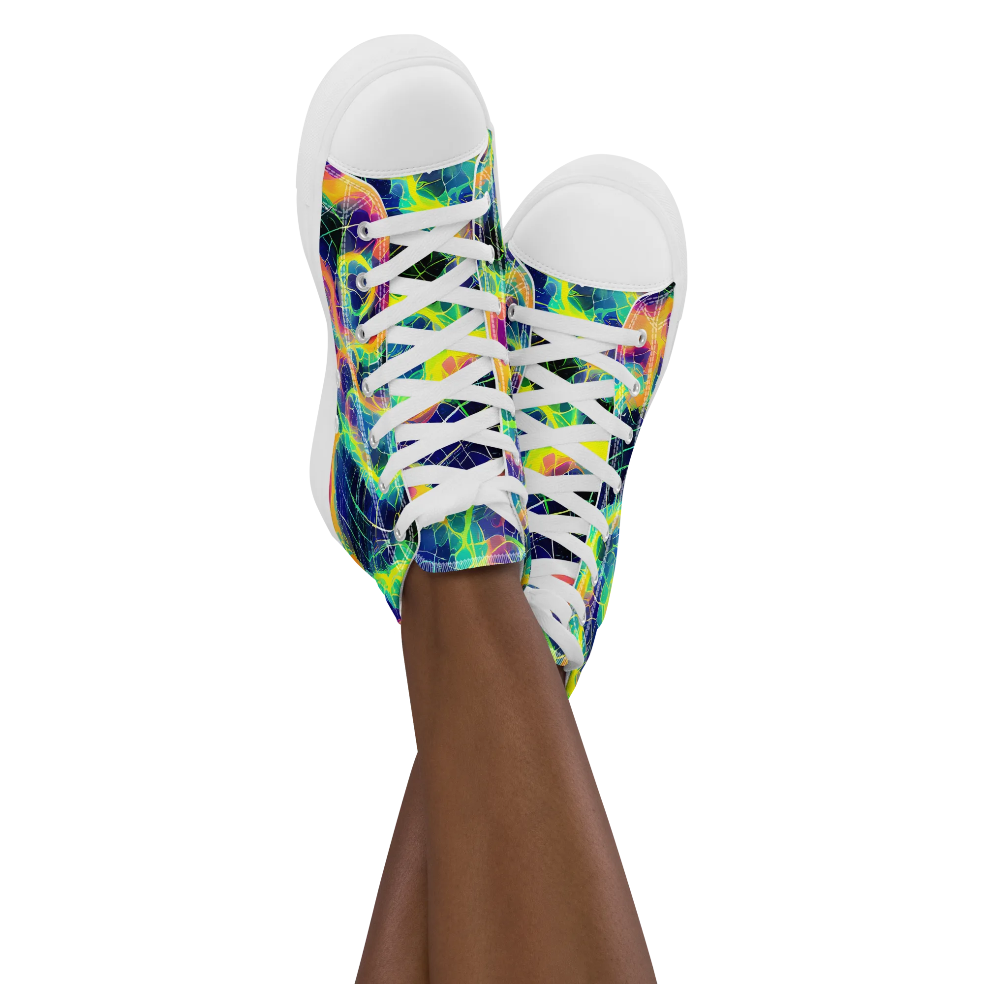 Psychedelic Grid on Women's High Top Canvas Shoes — Front