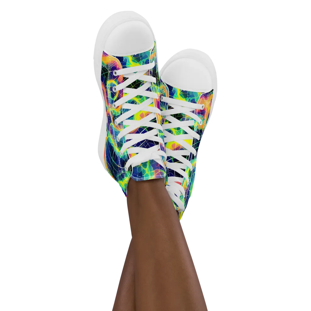 Psychedelic Grid on Women's High Top Canvas Shoes — Front