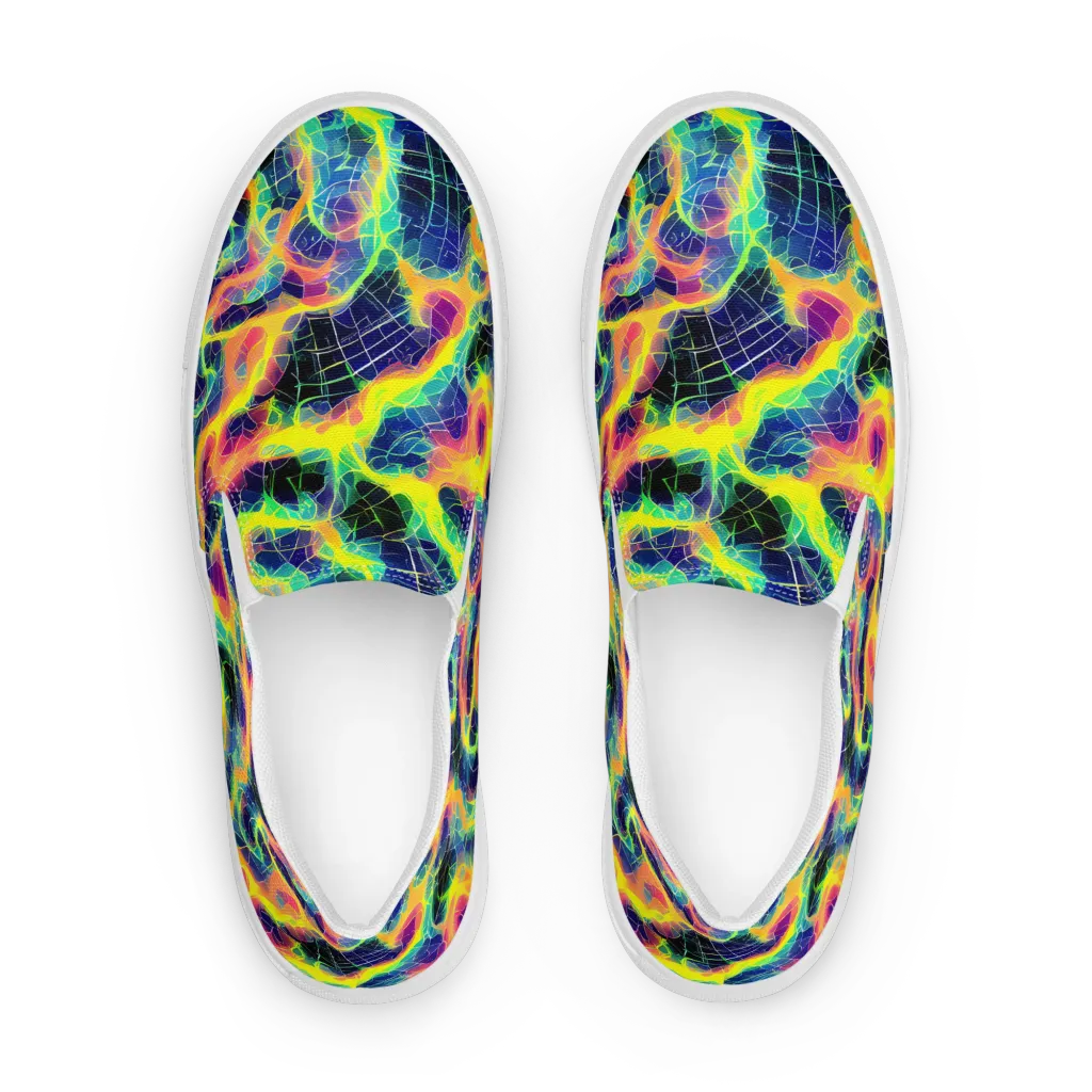 Psychedelic Grid on Men's Slip-On Canvas Shoes — Front