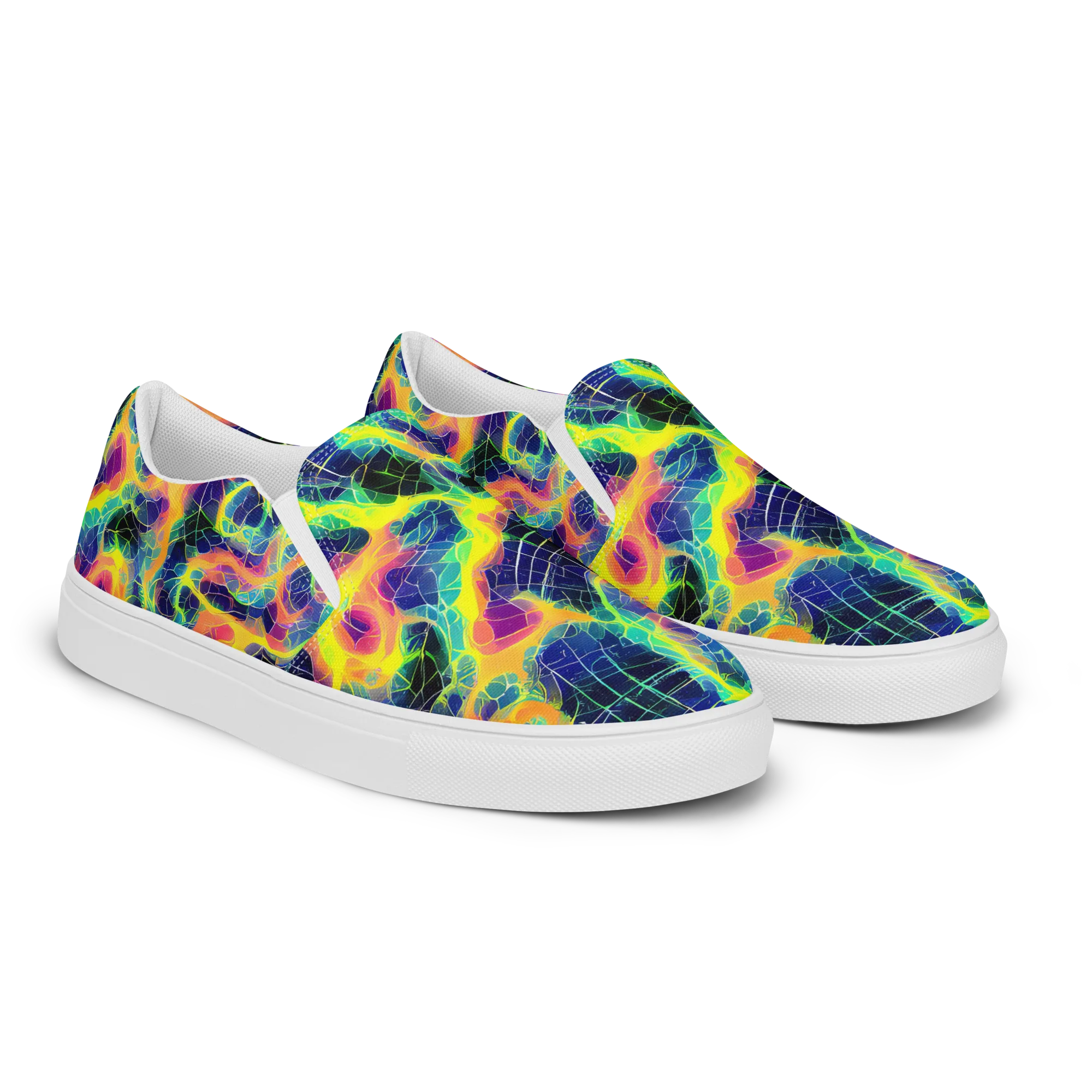 Psychedelic Grid on Men's Slip-On Canvas Shoes — Right Front