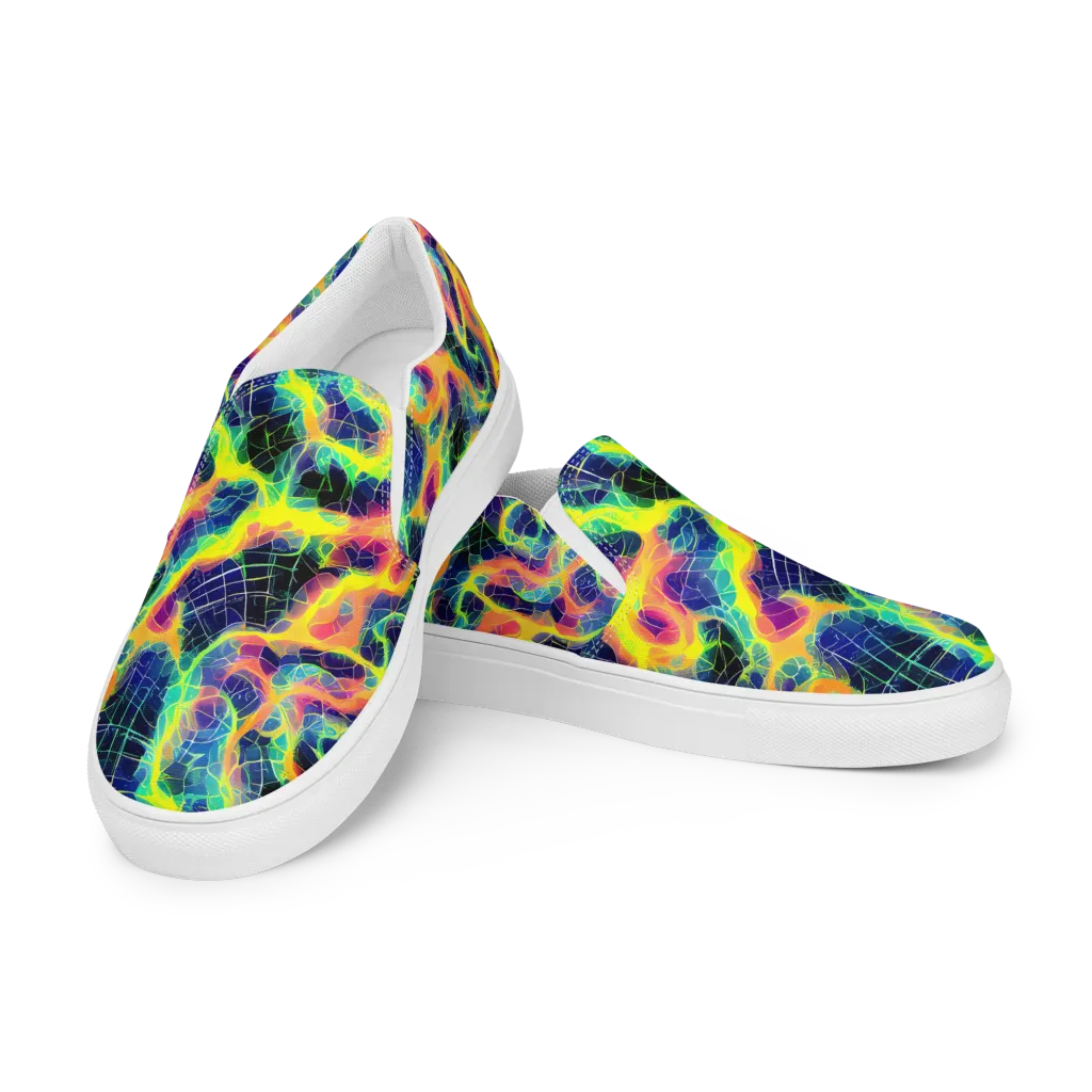 Psychedelic Grid on Men's Slip-On Canvas Shoes — Left Front