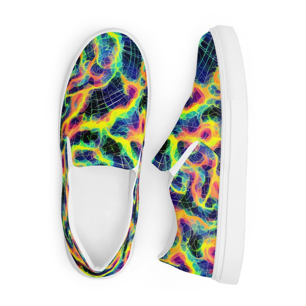 Psychedelic Grid on Men's Slip-On Canvas Shoes — Front