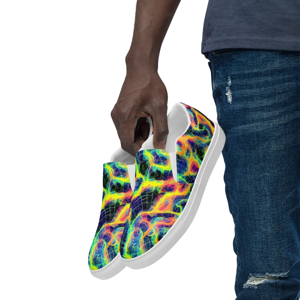 Psychedelic Grid on Men's Slip-On Canvas Shoes — Left Front