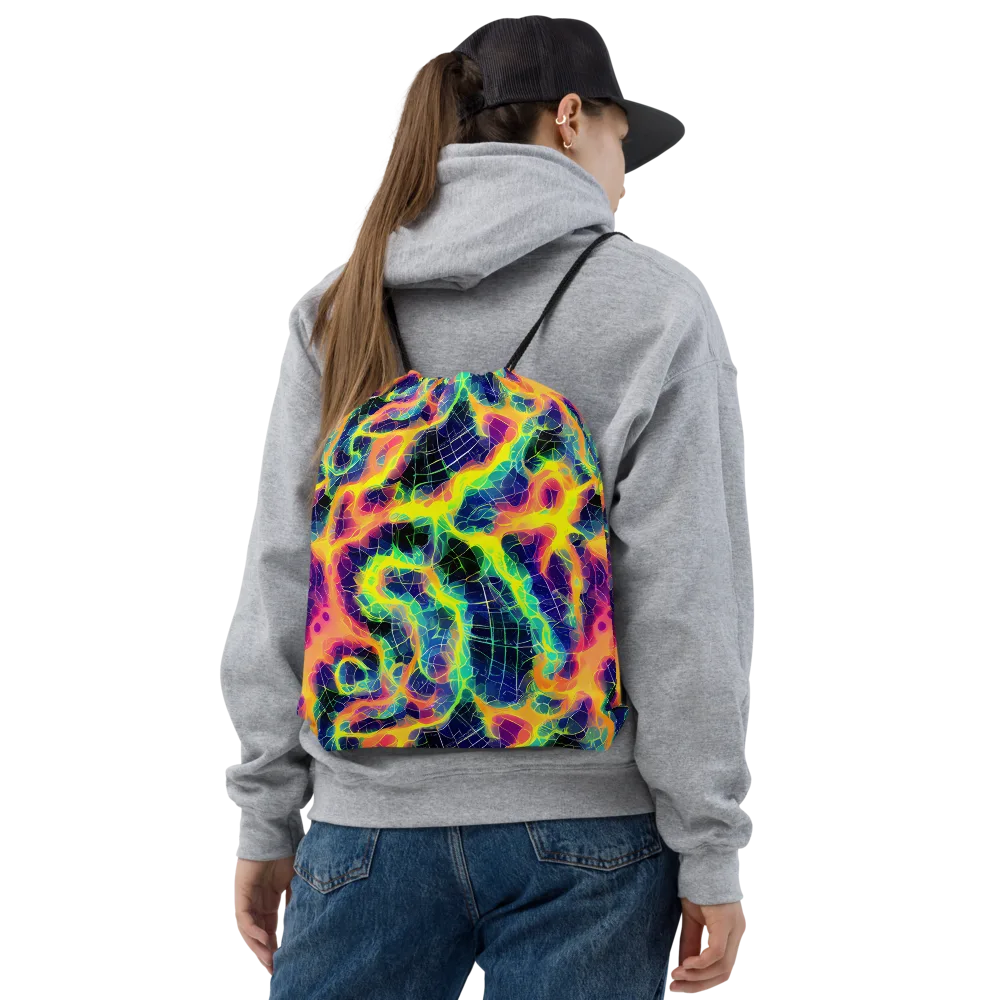 Psychedelic Grid on Drawstring Bag — Front
