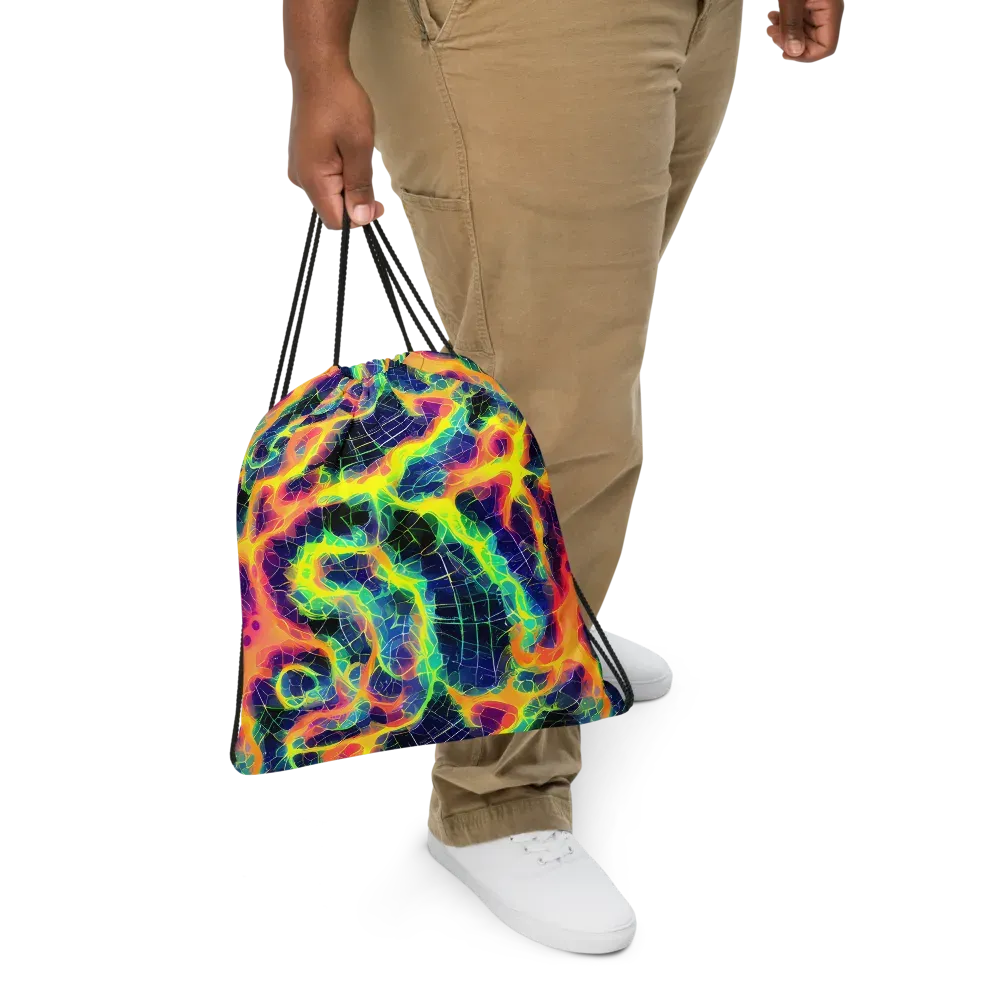 Psychedelic Grid on Drawstring Bag — Front