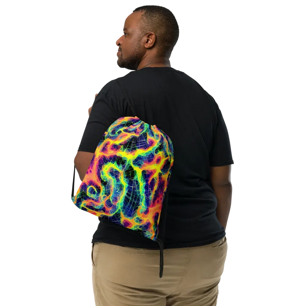 Psychedelic Grid on Drawstring Bag — Front