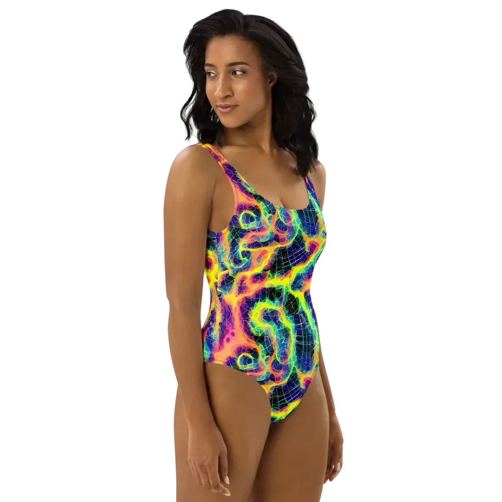 Psychedelic Grid on One-Piece Swimsuit — Right