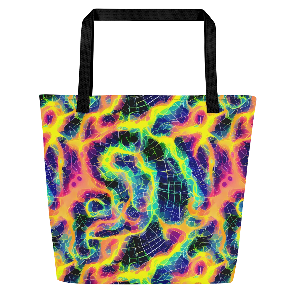 Psychedelic Grid on Large Tote Bag W/ Pocket — Front