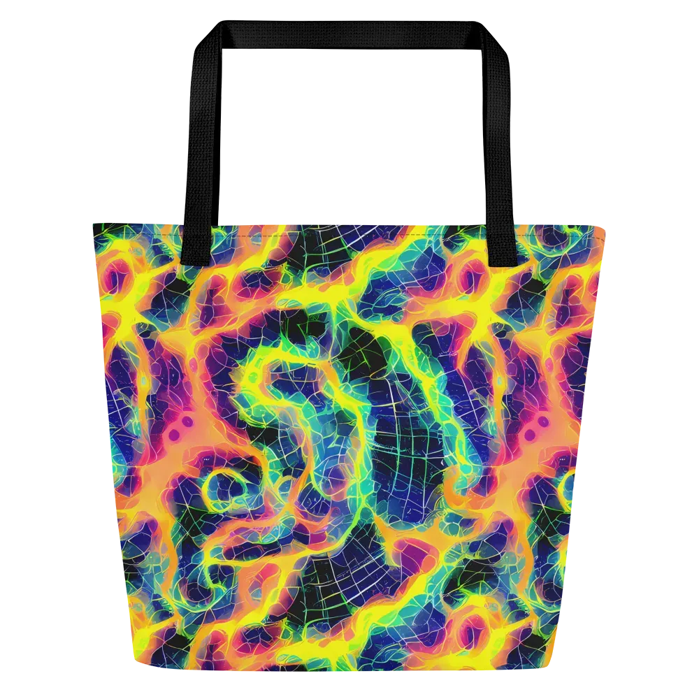 Psychedelic Grid on Large Tote Bag W/ Pocket — Front