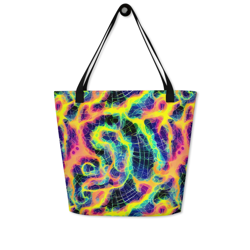 Psychedelic Grid on Large Tote Bag W/ Pocket — Front