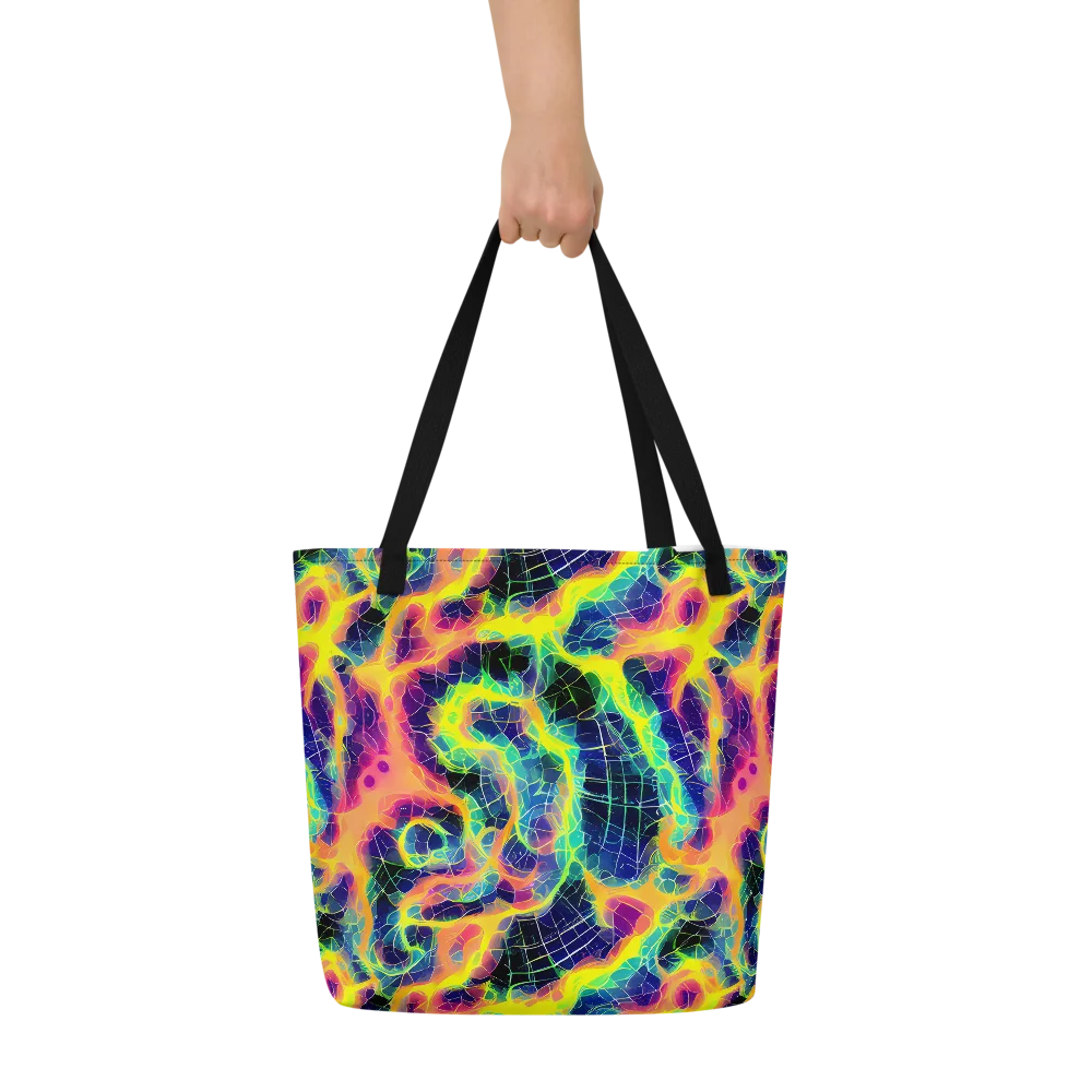 Psychedelic Grid on Large Tote Bag W/ Pocket — Front