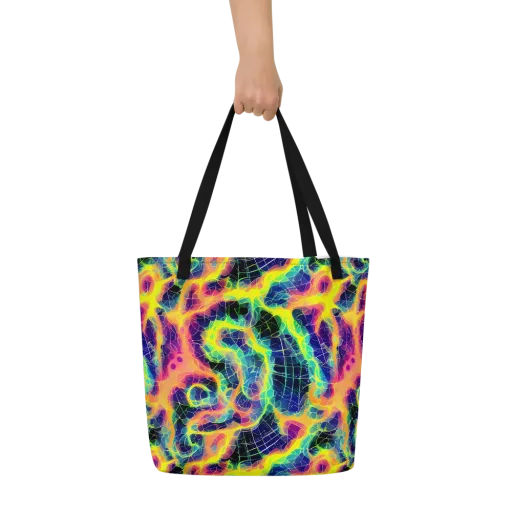 Psychedelic Grid on a Large Tote Bag W/ Pocket