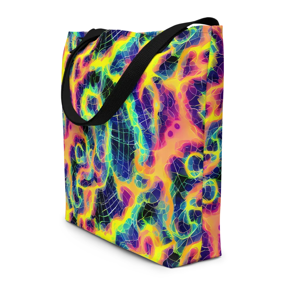 Psychedelic Grid on Large Tote Bag W/ Pocket — Front