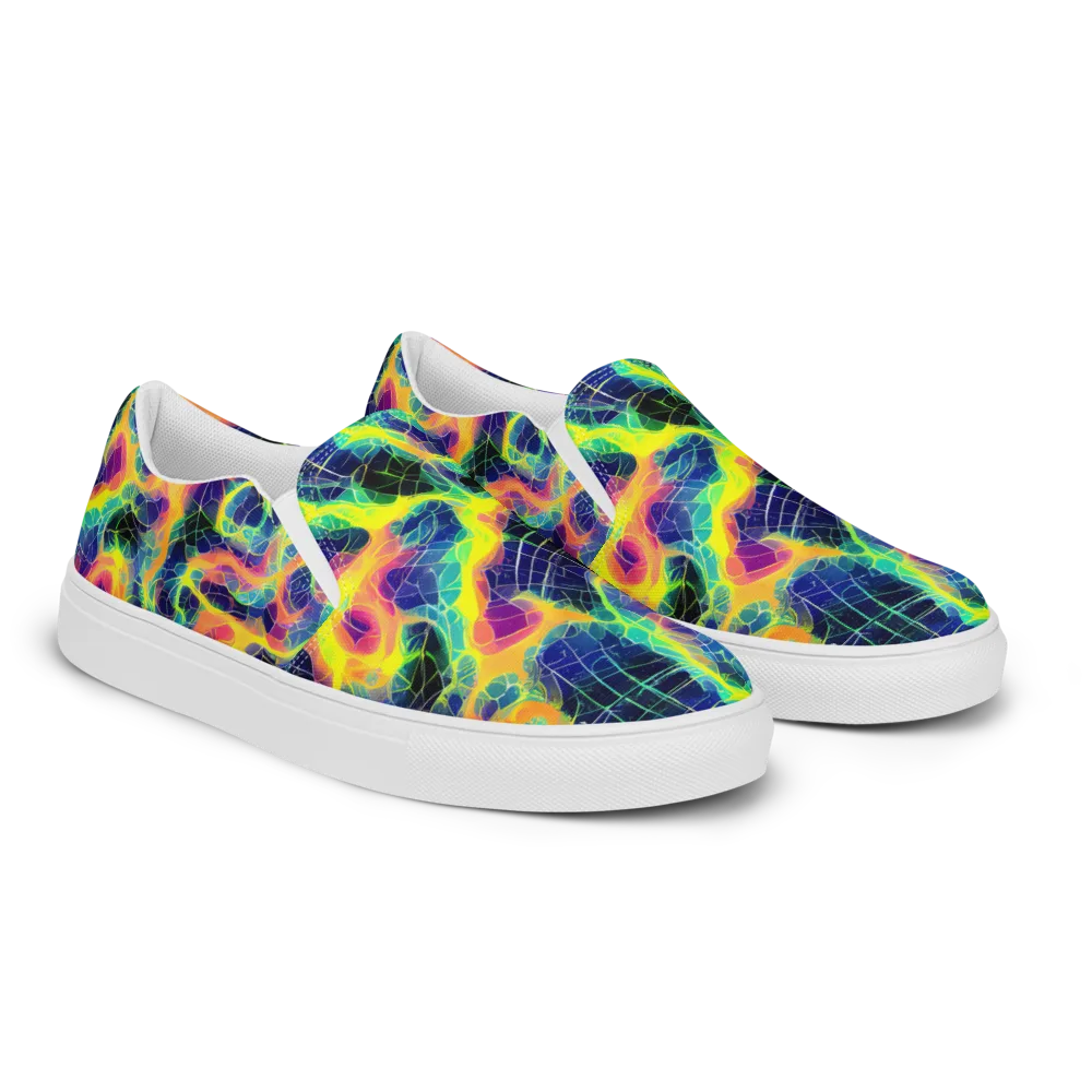 Psychedelic Grid on Women's Slip-On Canvas Shoes — Right Front