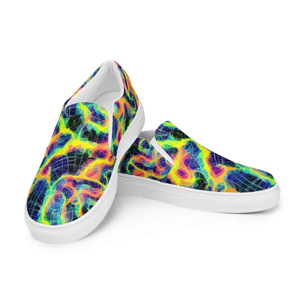 Psychedelic Grid on Women's Slip-On Canvas Shoes — Left Front